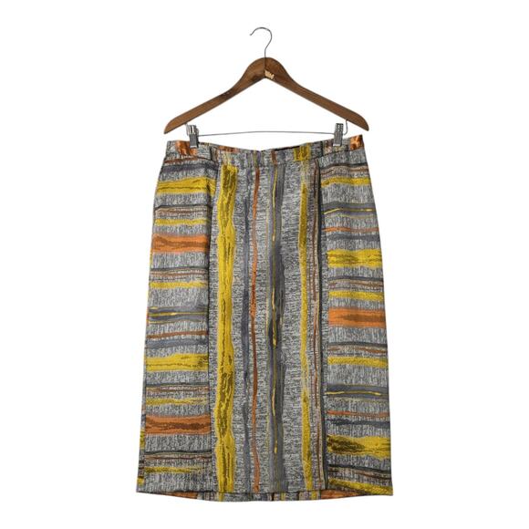 Ashro Jacquard Midi Skirt sz 12 Gray Yellow Orange Geo Print Lined Fall READ - Picture 1 of 13
